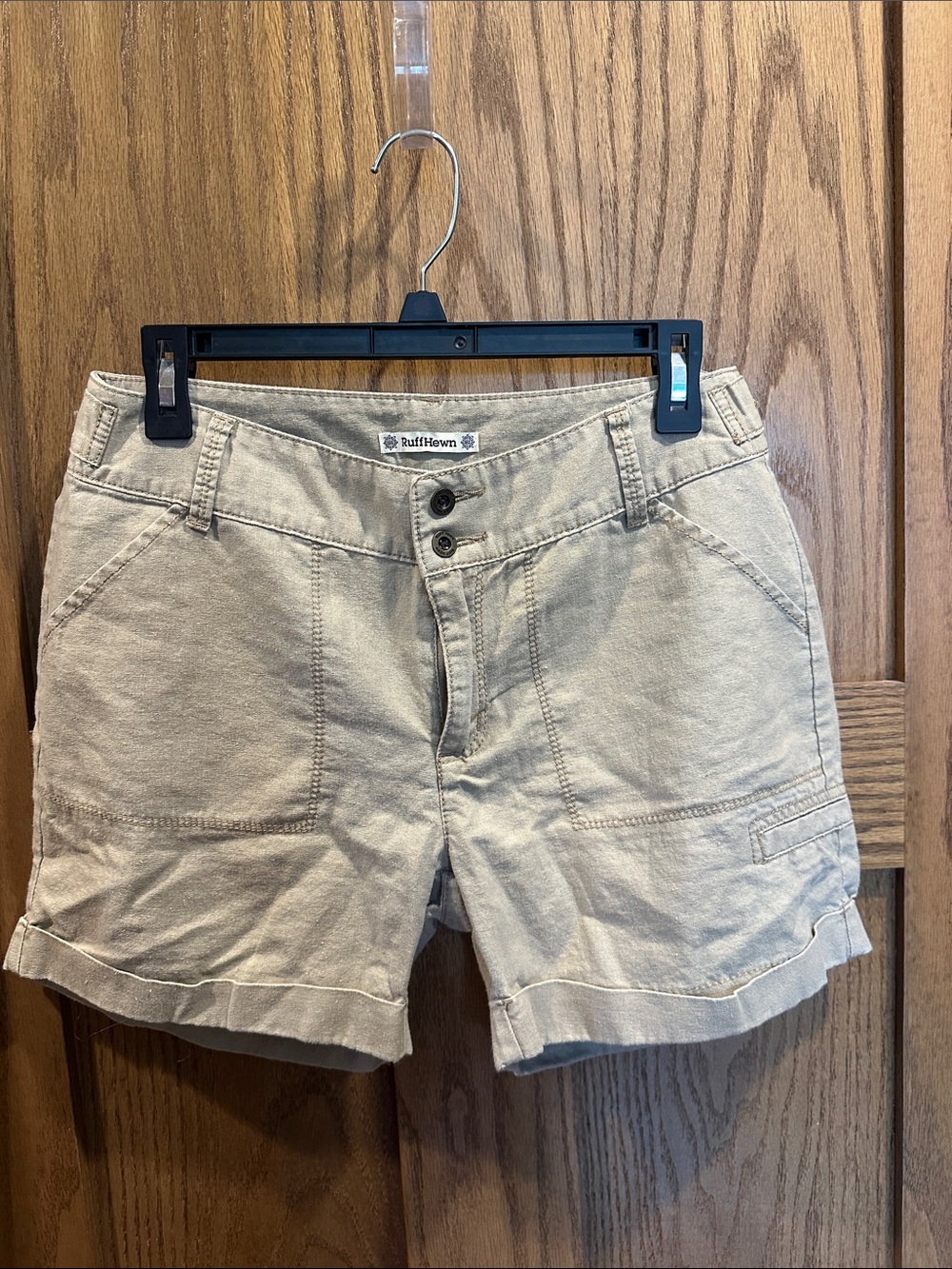 Ruff Hewn Women's Beige Roll-Cuff Utility Shorts